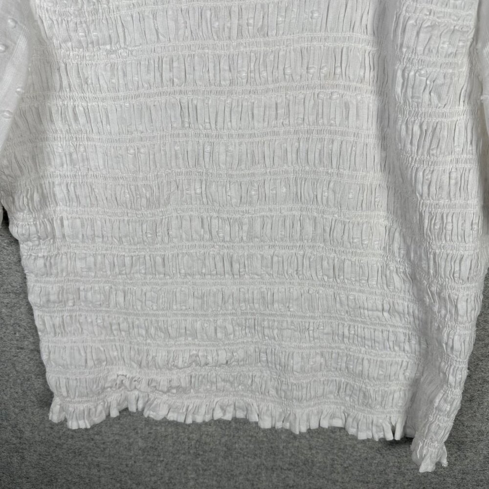 J.‎ Crew Medium Womens Top White Crinkle Stretch Cotton Short Sleeve Boho - Picture 8 of 16